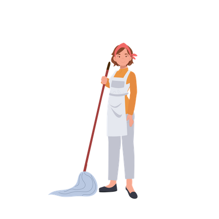 Female housekeeper using mop  Illustration