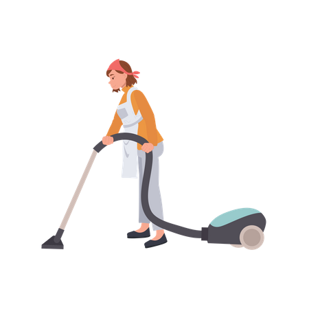 Female housekeeper vacuum floor Illustration
