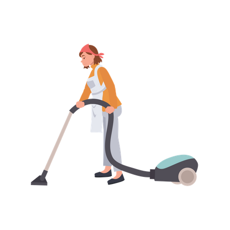 Female housekeeper vacuum floor  Illustration