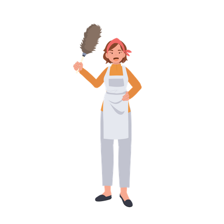 Female housekeeper with dust removal stick Illustration