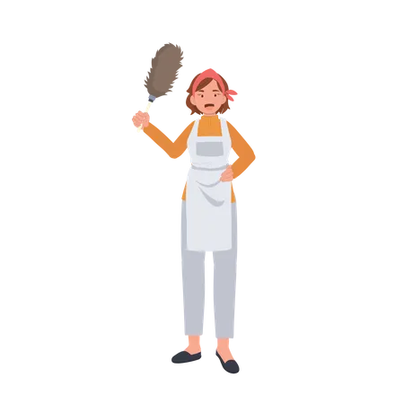 Female housekeeper with dust removal stick Illustration