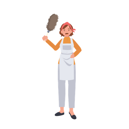 Female housekeeper with dust removal stick  Illustration