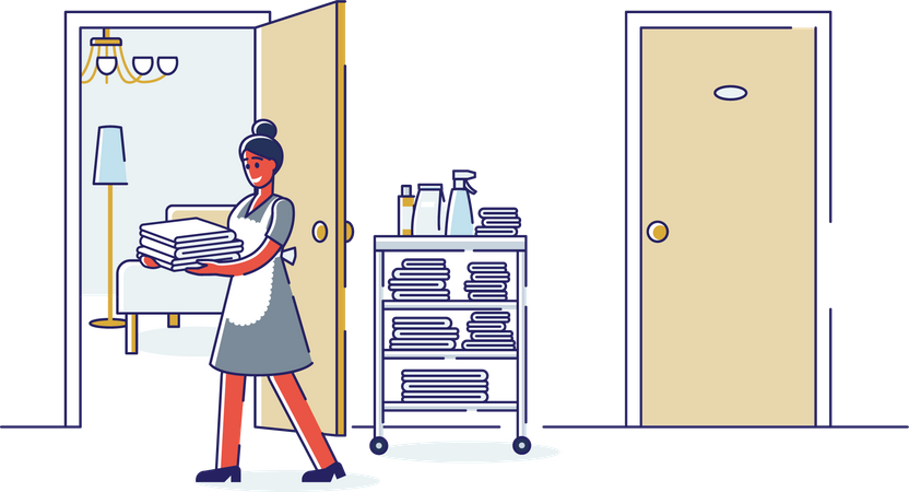 Female housekeeper working at hotel Illustration