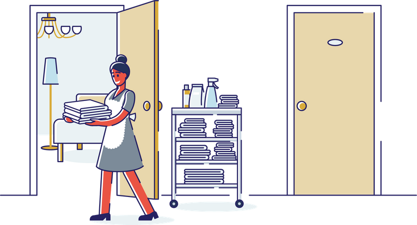 Female housekeeper working at hotel  Illustration