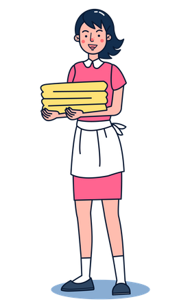 Female housekeeping holding towel in hands Illustration