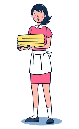 Female housekeeping holding towel in hands Illustration