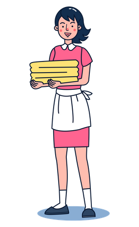 Female housekeeping holding towel in hands  Illustration