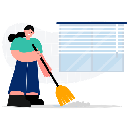 Female housekeeping worker Sweeping a Floor  Illustration