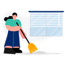 woman sweeping a floor illustration svg