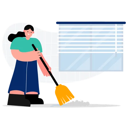 Female housekeeping worker Sweeping a Floor  Illustration