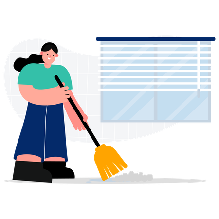 Female housekeeping worker Sweeping a Floor  일러스트레이션