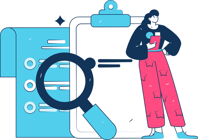 Female HR doing employee profile analysis  Illustration