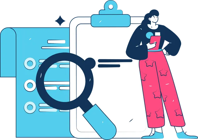 Female HR doing employee profile analysis  Illustration