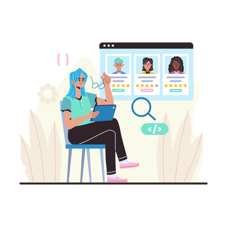 Female HR hiring employee online  Illustration