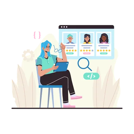 Female HR hiring employee online  Illustration