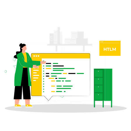 Female HTML developer check code  Illustration