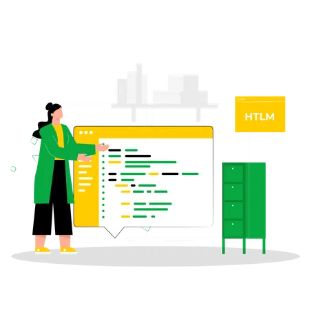 Female HTML developer check code  Illustration