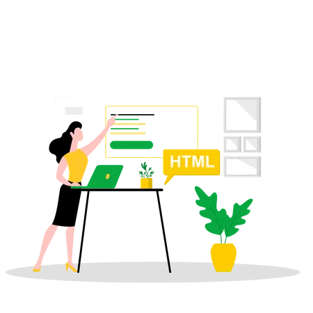 Female HTML developer working on website  Illustration