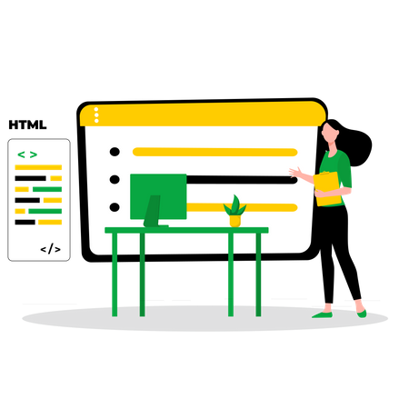 Female HTML developer working with code  Illustration