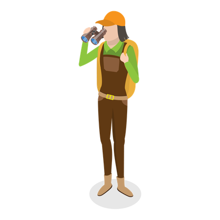 Female hunter looking for prey for hunting  Illustration