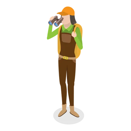 Female hunter looking for prey for hunting  Illustration