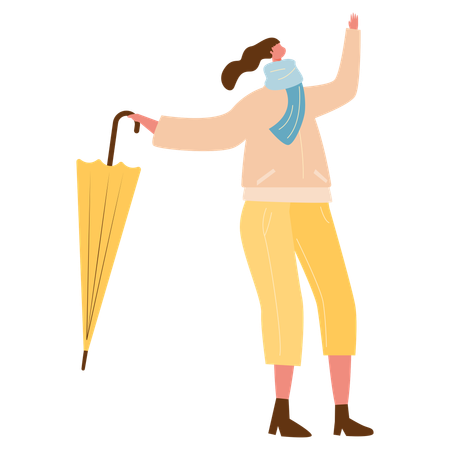 Female in Autumn Clothes with holding umbrella  Illustration