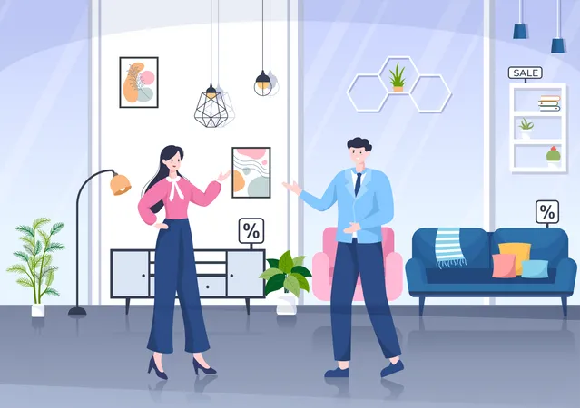 Female in Furniture Store  Illustration