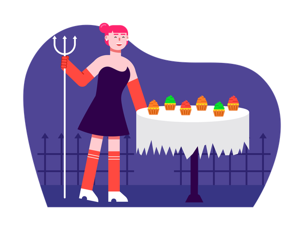 Female in Halloween Costume and Celebrate Halloween Night  Illustration