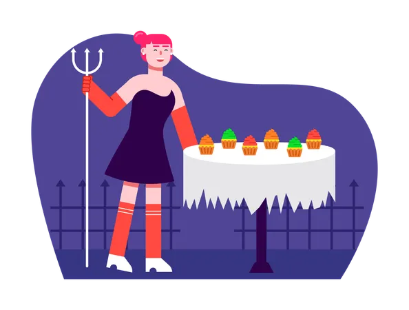 Female in Halloween Costume and Celebrate Halloween Night  Illustration