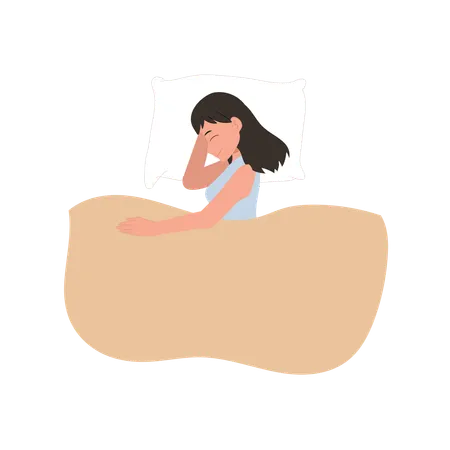 パジャマを着てベッドで安らかに眠る女性  イラスト