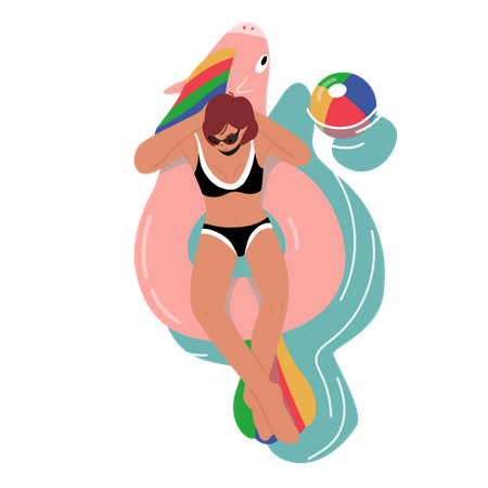 Female in Swimwear Enjoying Sunbath Illustration
