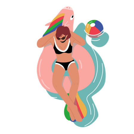 Female in Swimwear Enjoying Sunbath  Illustration