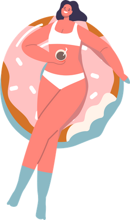 Female In Swimwear With Cocktail  イラスト