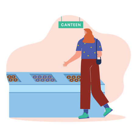 Female in University canteen  Illustration