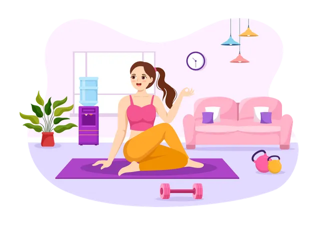 Yoga And Meditation Practices Illustration With Health Benefits Of The Body For Web Banner Or Landing Page In Flat Cartoon Hand Drawn Templates Illustration