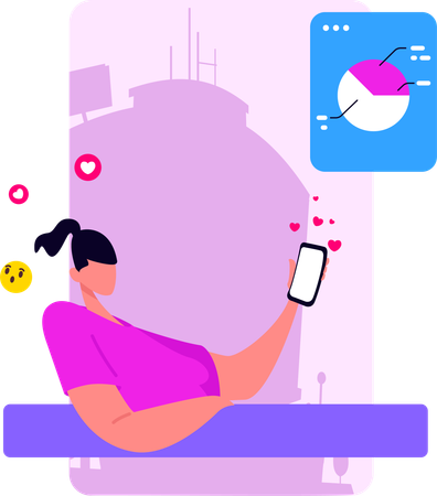 Female Influencer Checking Audience Reactions On Social Platform  Illustration