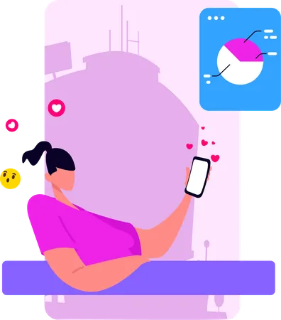 Female Influencer Checking Audience Reactions On Social Platform  Illustration