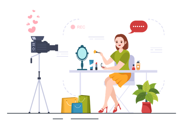 Female influencer doing cosmetic review Illustration