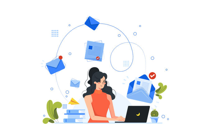 Female influencer doing Email marketing  Illustration