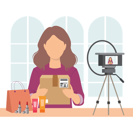 Female influencer doing product review  Illustration