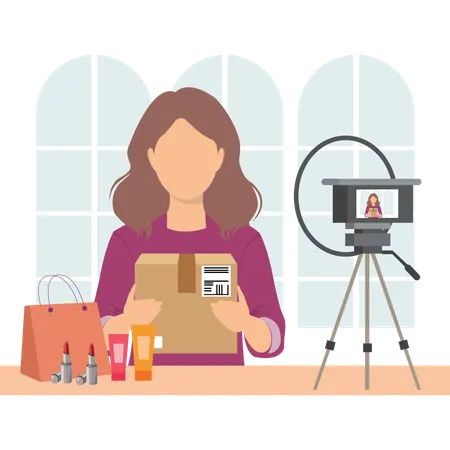 Female influencer doing product review  Illustration