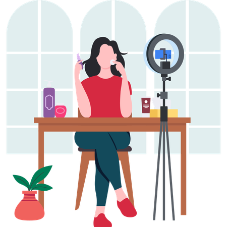 Female influencer doing product review  Illustration