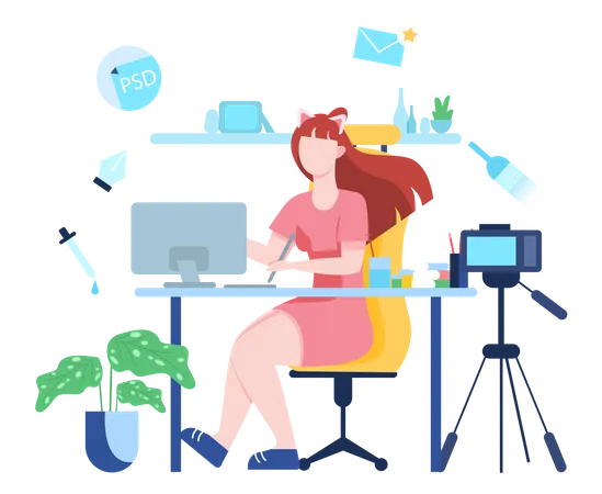 Female Influencer doing social media marketing  Illustration