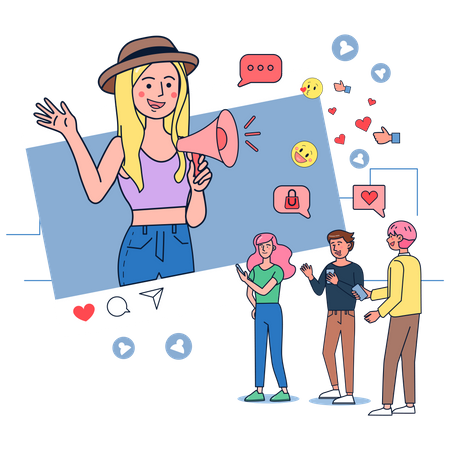 Female influencer doing social media marketing  Illustration