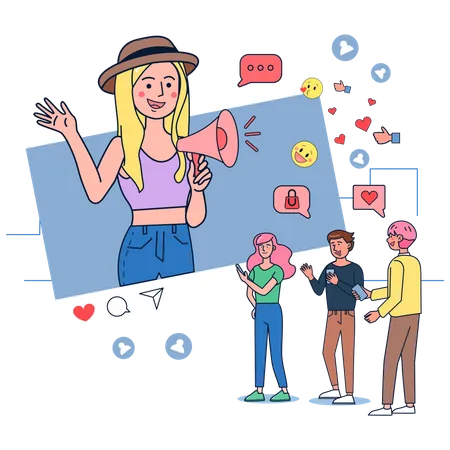 Female influencer doing social media marketing  Illustration