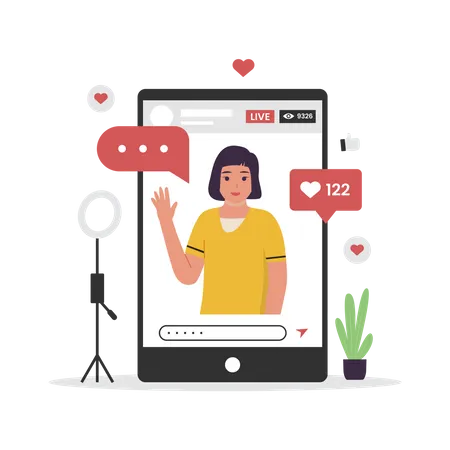 Vector Concept Of Women Live Stream On Social Media Illustration For Websites Landing Pages Mobile Apps Posters And Banners Trendy Flat Vector Illustration Illustration