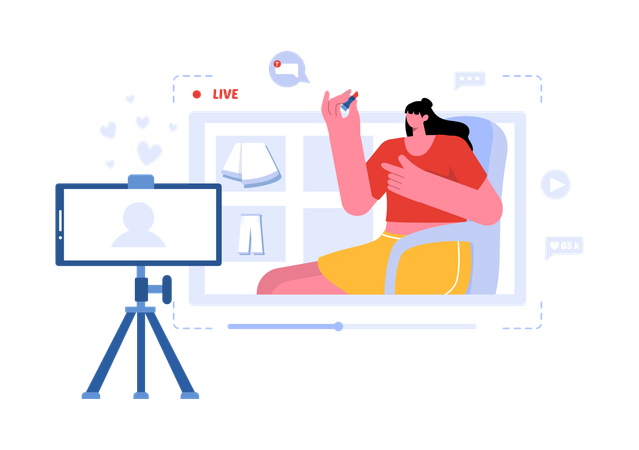Female influencer live on stream for beauty product  Illustration