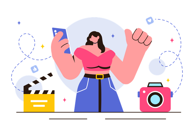 Female Influencer making vlog video  Illustration