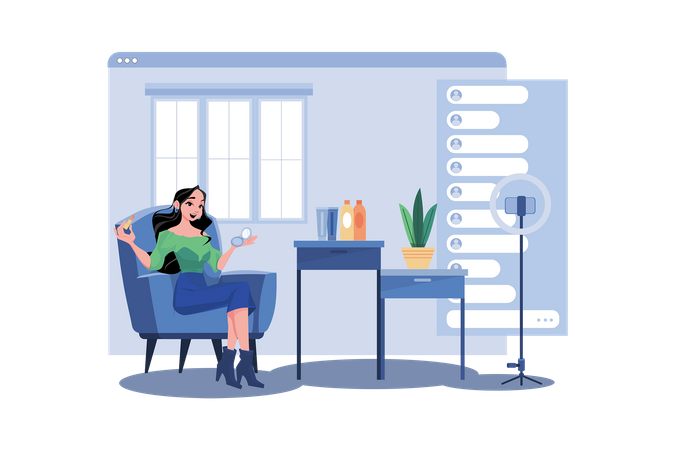 Female influencer review beauty product live  Illustration