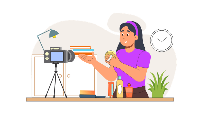 Female influencer reviewing beauty product  Illustration